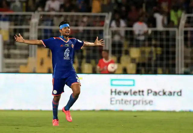Keenan Almeida celebrates his first goal for FC Goa. (Photo: Indian Super League)