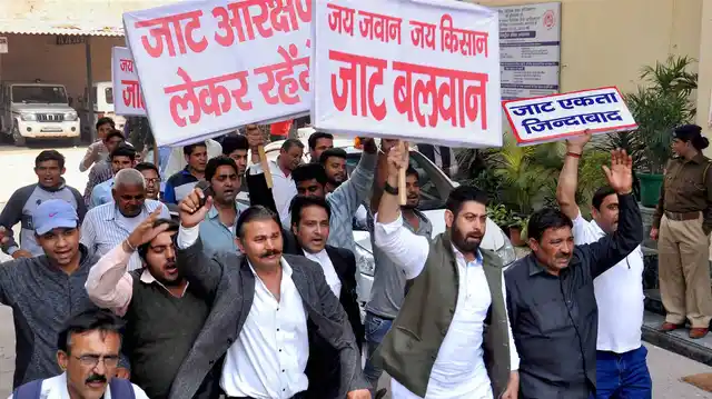 Faridabad: Members of the Jat community take out a march demanding reservation in Faridabad. (Photo: PTI)
