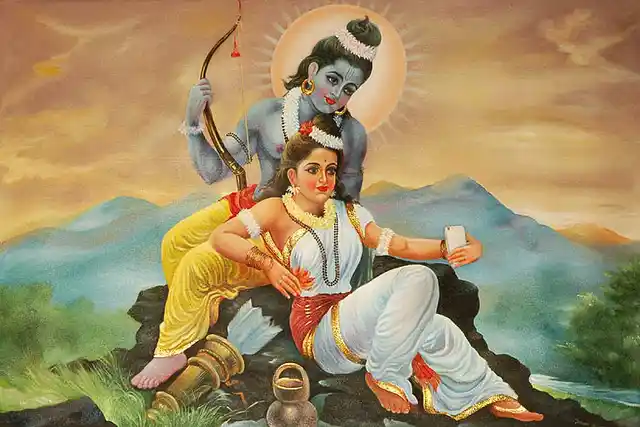 Rama and Sita trying to take the perfect selfie. (Photo Courtesy: Tumblr/<a href="http://selfiegods.tumblr.com/">Gods taking Selfie</a>)