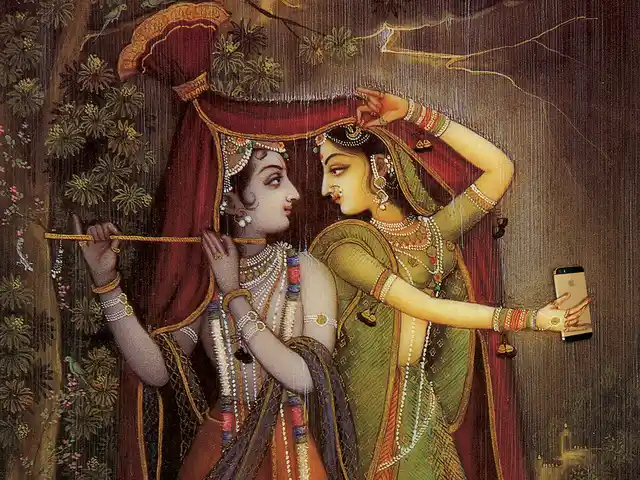 Rainy day selfies with Radha and Krishna. (Photo Courtesy: Tumblr/<a href="http://selfiegods.tumblr.com/">Gods taking Selfie</a>)