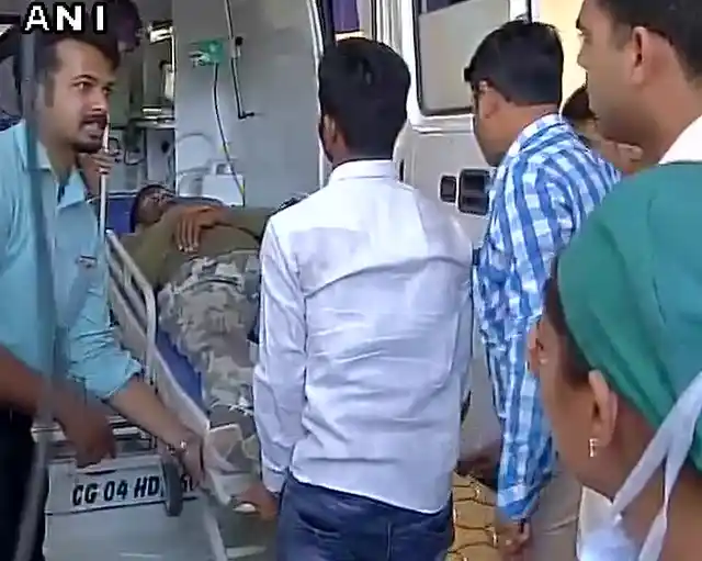 Jawans injured in the Naxal encounter in Chhattisgarh’s Sukma shifted to hospital in Raipur. (Photo: ANI)