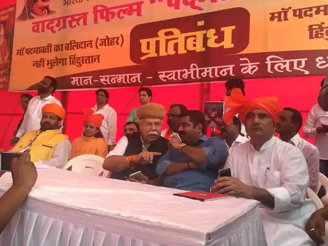 Karni Sena chief Lokendra Singh Kalvi led the protest held at Azad Maidan against the release of <i>Padmavati </i>(before it became <i>Padmaavat</i>).