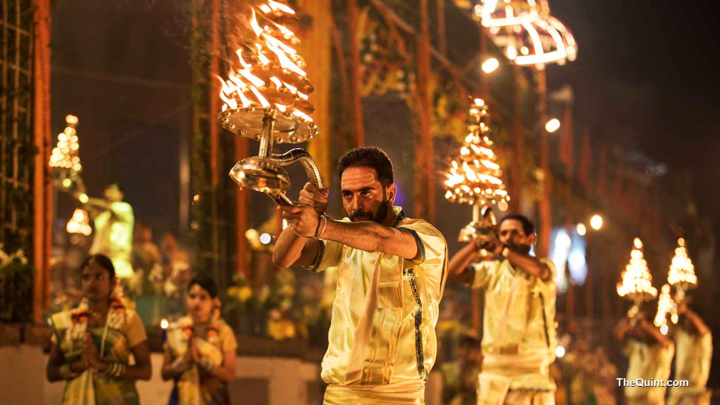 Ganga aarti at the ghats of Banaras, before the closing ceremony of Dev Deepawali 