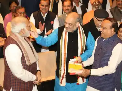 New Delhi: Prime Minister Narendra Modi, BJP president Amit Shah, Union Minister Ananth Kumar during the BJP Parliamentary Party meeting at Parliament House in New Delhi on Dec. 20, 2017. (Photo: Amlan Paliwal/IANS)