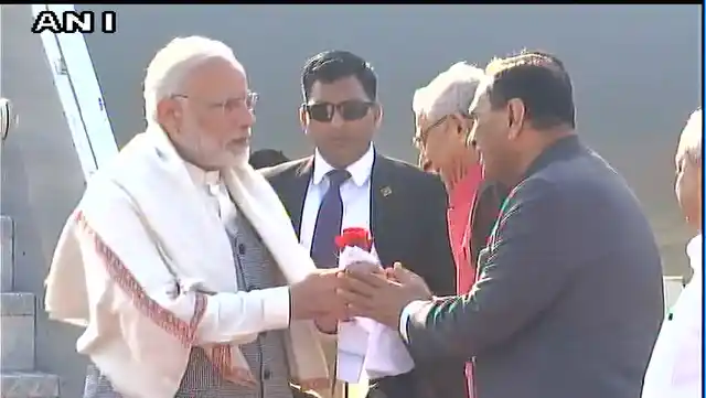 PM Modi arrives at Ahmedabad.