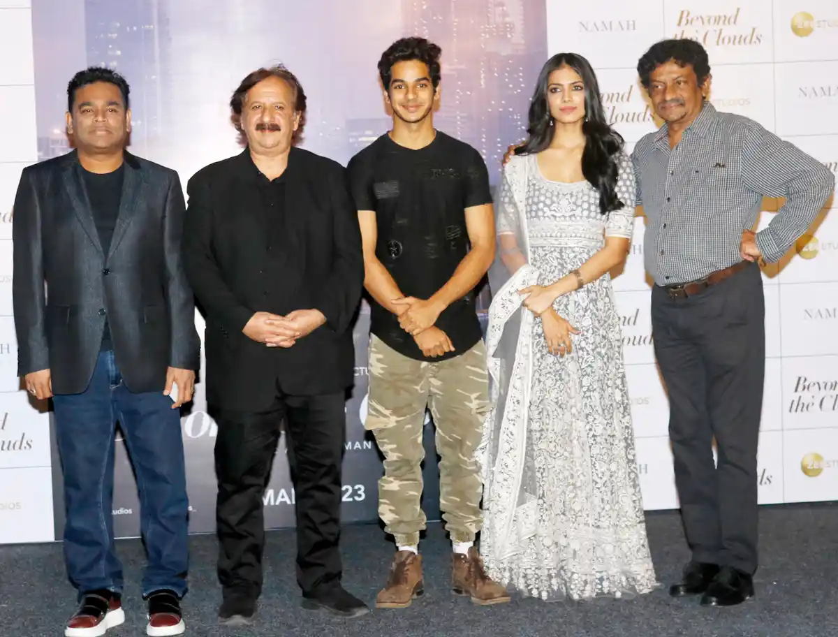 AR Rahman, Majid Majidi, Ishan Khatter, Malavika Mohanan and Goutam Ghose at the trailer launch.