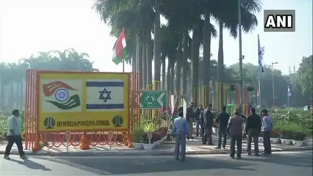 Visuals from Delhi’s Teen Murti where PM Modi and PM Netanyahu will attend ceremony to mark the formal renaming of Teen Murti Chowk .