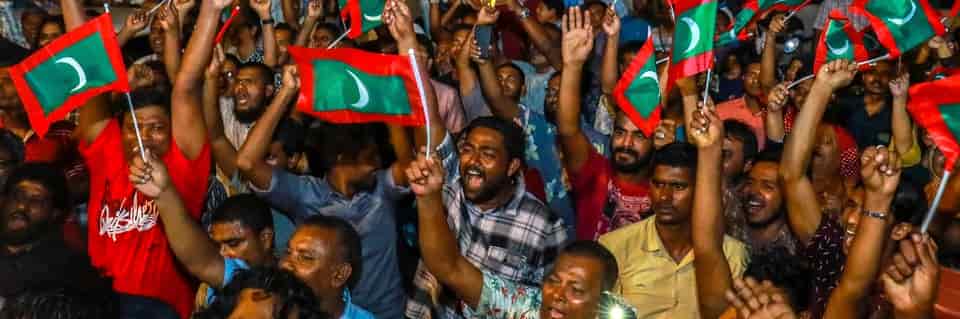 Protesters gathered in the country’s capital of Male on 2 February 2018, demanding the Supreme Court’s order be upheld.