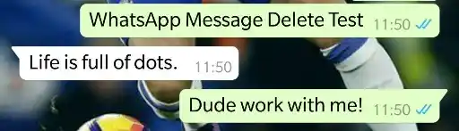 Bypassing the ‘Delete for Everyone’ feature on WhatsApp. The message “Dude work with me” has been sent from one end