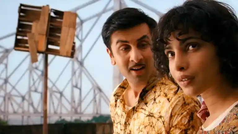 A scene from <i>Barfi!</i> against the backdrop of the Howrah Bridge.” data-reactid=”286″><figcaption class=