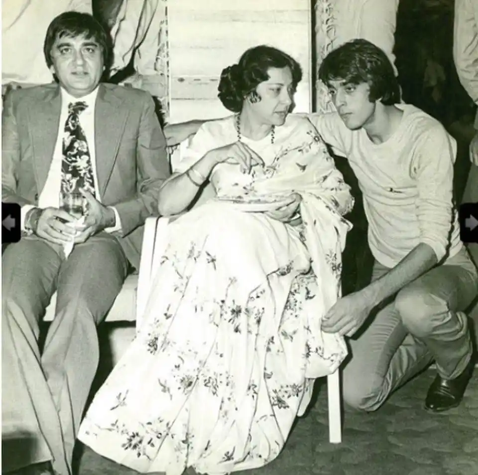 Sunil, Nargis and Sanjay at an event. 