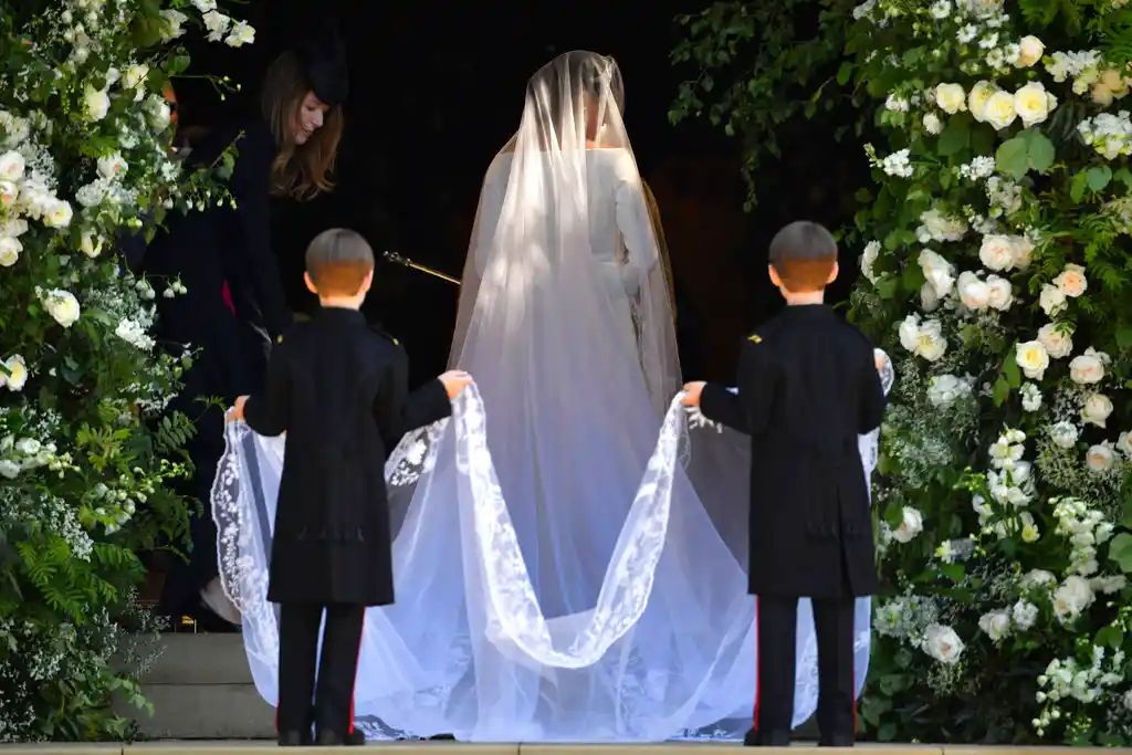 Meghan Markle arrives for her wedding ceremony at St. George’s Chapel in Windsor Castle in Windsor, near London, England, Saturday, May 19, 2018.