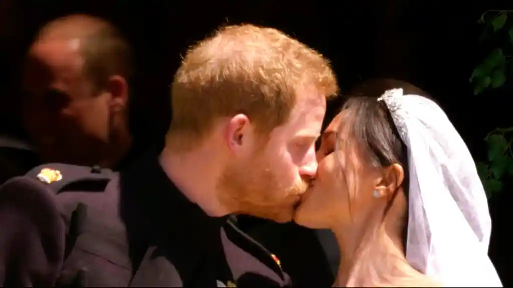 Britain’s Prince Harry and Meghan Markle kiss after their wedding ceremony at St George’s Chapel in Windsor Castle in Windsor, near London, England, Saturday, 19 May, 2018.