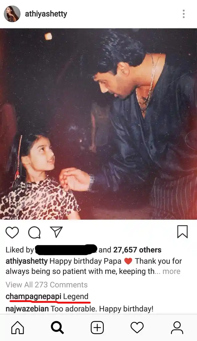 A screenshot of Athiya Shetty’s post. 