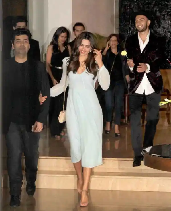 Ranveer Singh, Deepika Padukone and Karan Johar at Farah Khan’s birthday bash