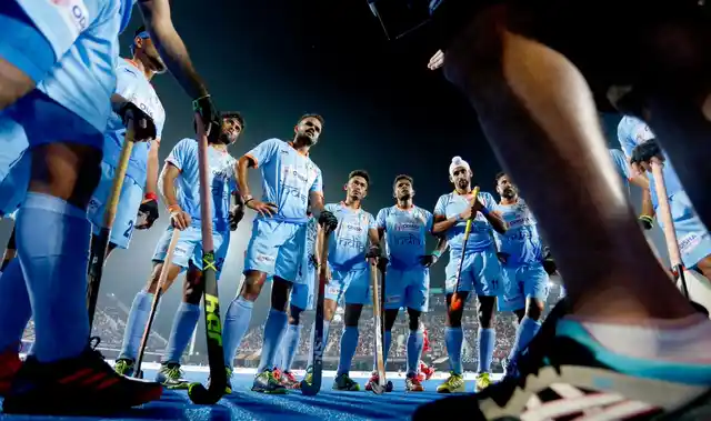 Indian hockey team in action during a match against South Africa for Mens Hockey World Cup 2018, in Bhubaneswar on Wednesday, 28 November.