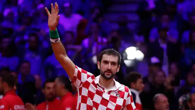 Croatia’s Marin Cilic waves after defeating France’s Lucas Pouille during the Davis Cup final between France and Croatia on Sunday, Novemeber 25 in Lille.