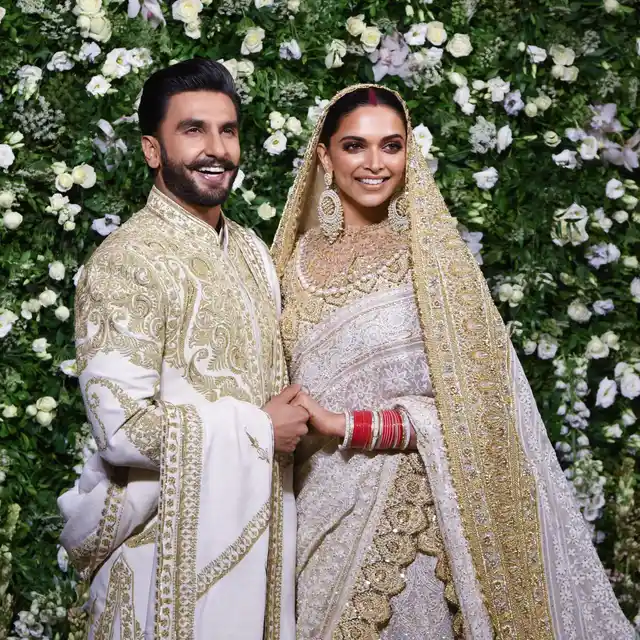 Actors Ranveer Singh and Deepika Padukone at their wedding reception in Mumbai on Wednesday, 28 November.