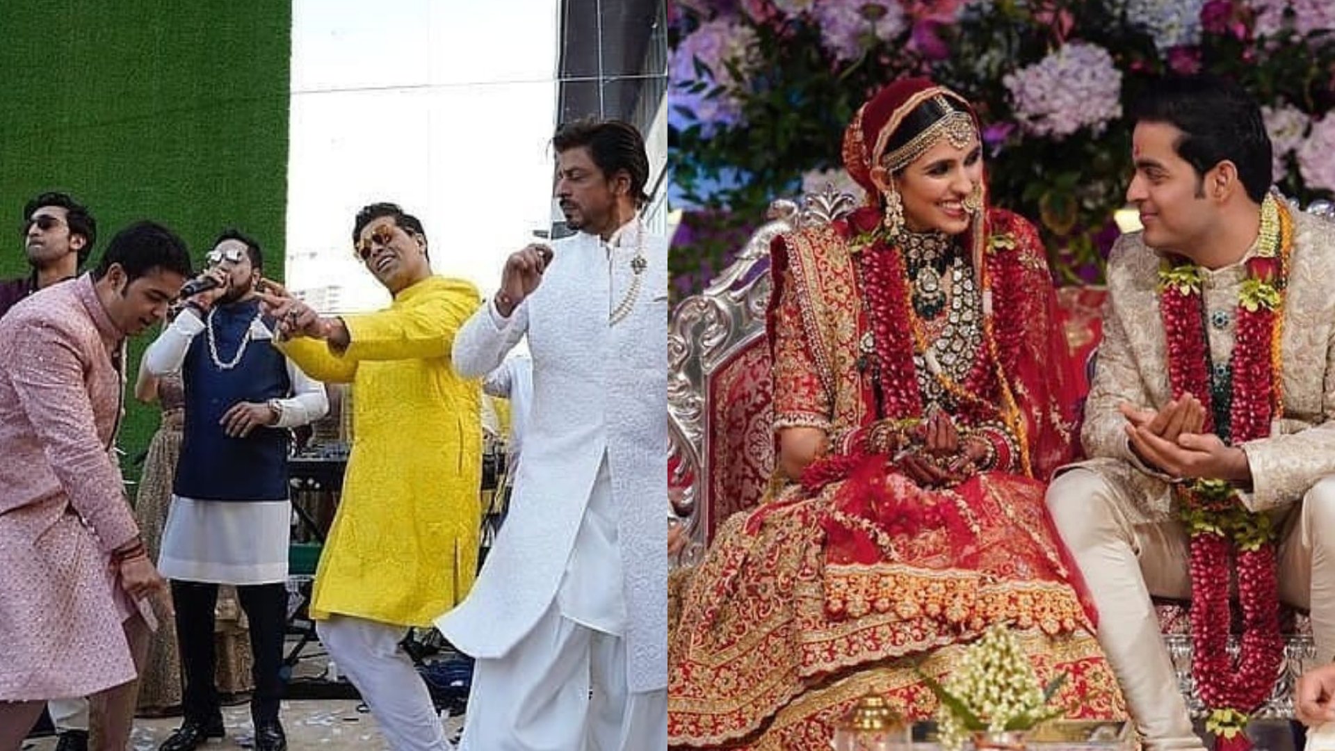 Karan Johar, Shah Rukh Khan, Ranbir and Badshah shake a legt at the Akash-Shloka wedding.