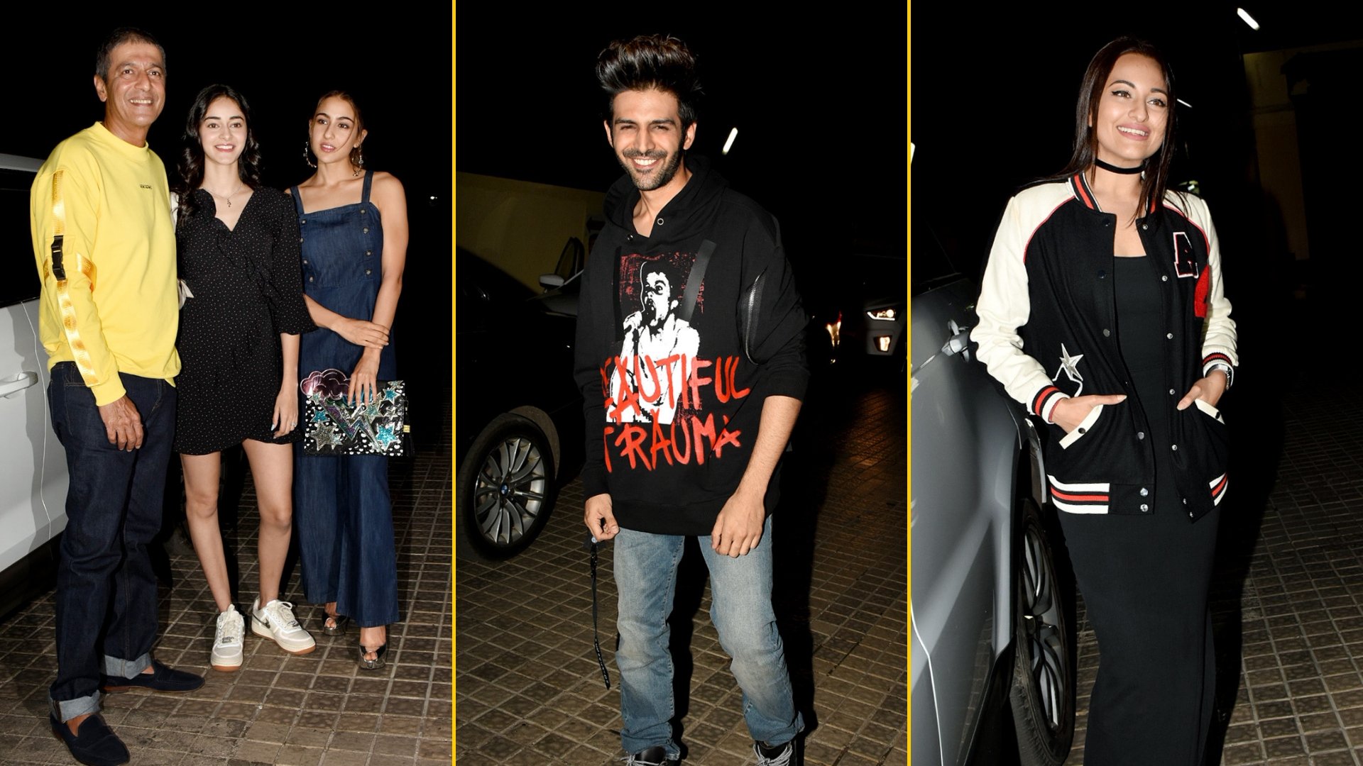 Sara Ali Khan, Ananya Panday and Sonakshi Sinha at a screening of <i>Luka Chuppi</i>.