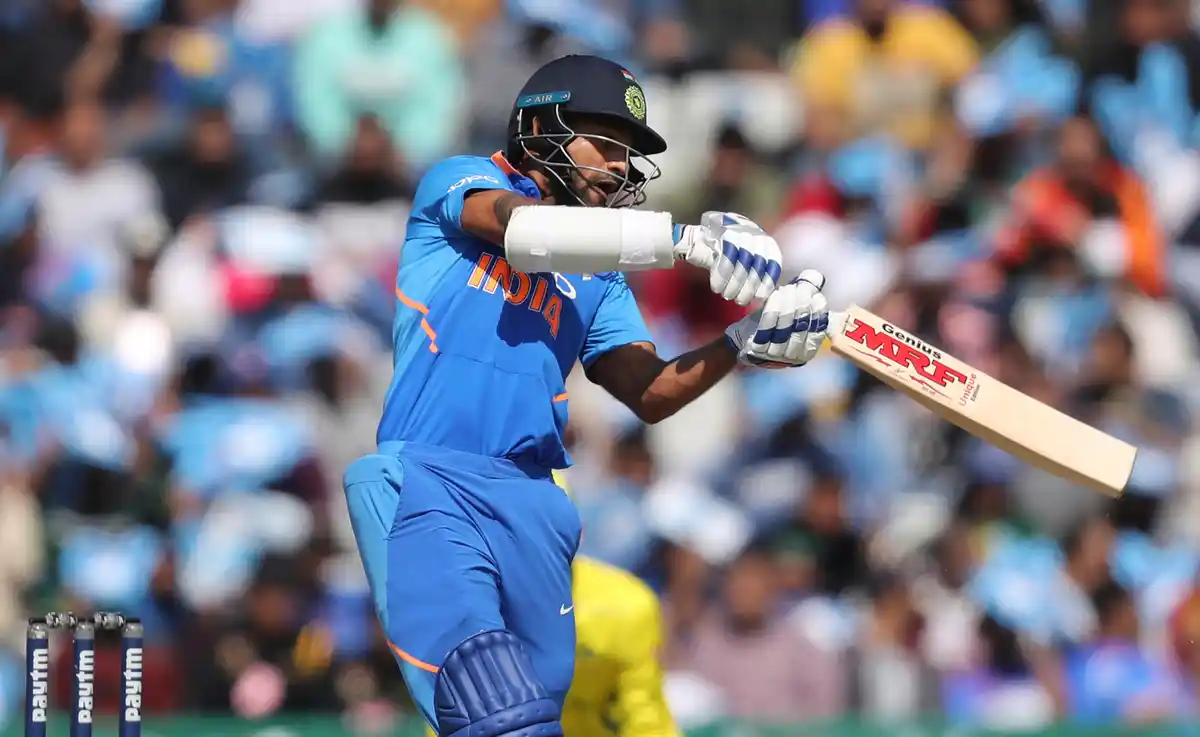 Shikhar Dhawan during his innings of 143 in Mohali against Australia.