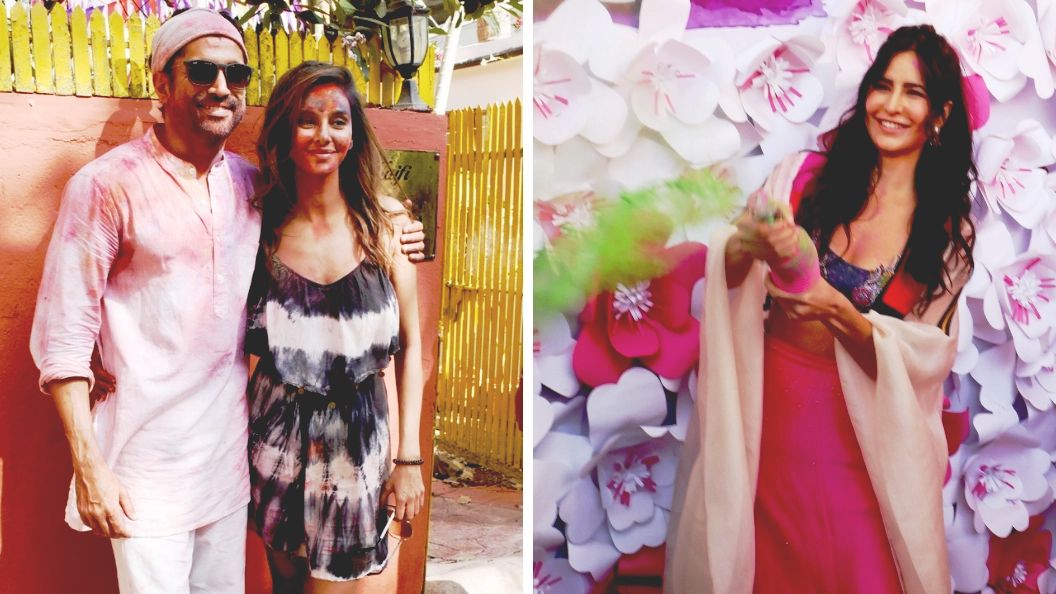 Farhan Akhtar, Shibani Dandekar and Katrina Kaif celebrate Holi.