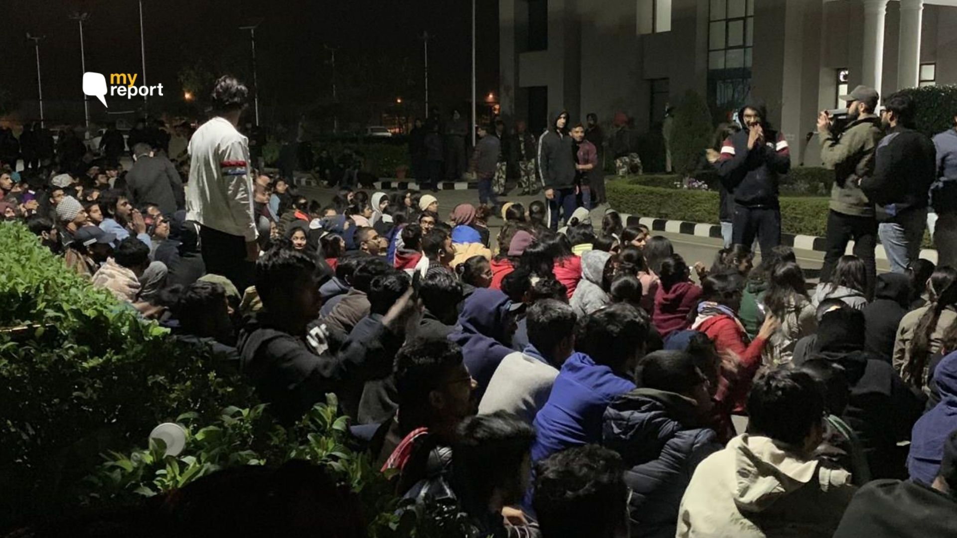 Protesting students of Rajiv Gandhi National University of Law, Punjab.