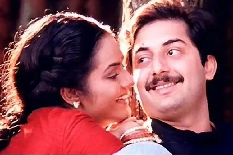 Actors Madhoo and Arvind Swamy in a still from<i> Roja</i>.