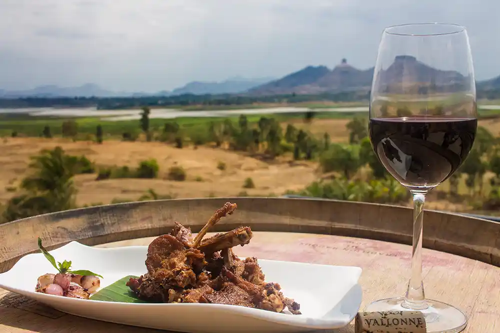 Enjoy exotic food and wine at Vallonne Vineyards, Nashik