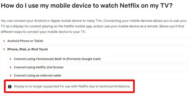 Image result for Netflix officially withdraws Apple Airplay support on iPhones, iPads
