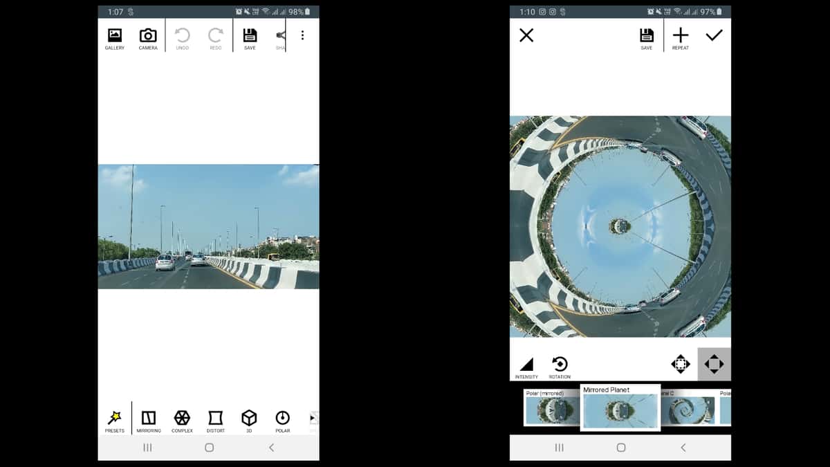 Mirror Lab gives some interesting photo effects which change the photos like the little planet.
