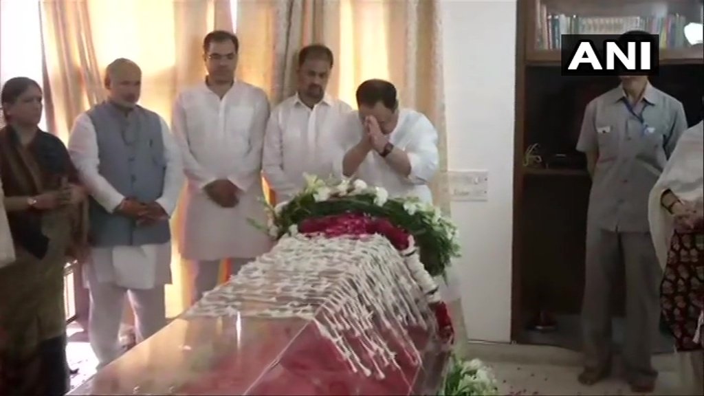 Image result for Prime Minister Narendra Modi pays last respects to former External Affairs Minister and BJP leader