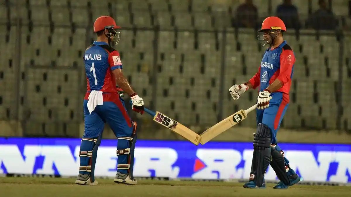The duo of Nabi (left) and Zadran added 107 runs for the fifth wicket.