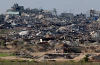 (FILES) A picture taken from southern Israel shows destroyed buildings in the Gaza Strip on 17 January 2024, amid the ongoing battles between Israel and the Palestinian militant group Hamas.