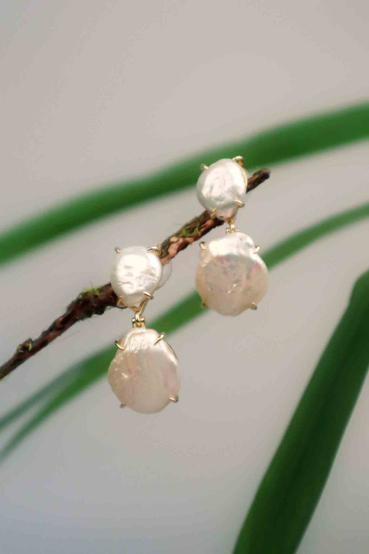 Unique freshwater coin pearl earrings.