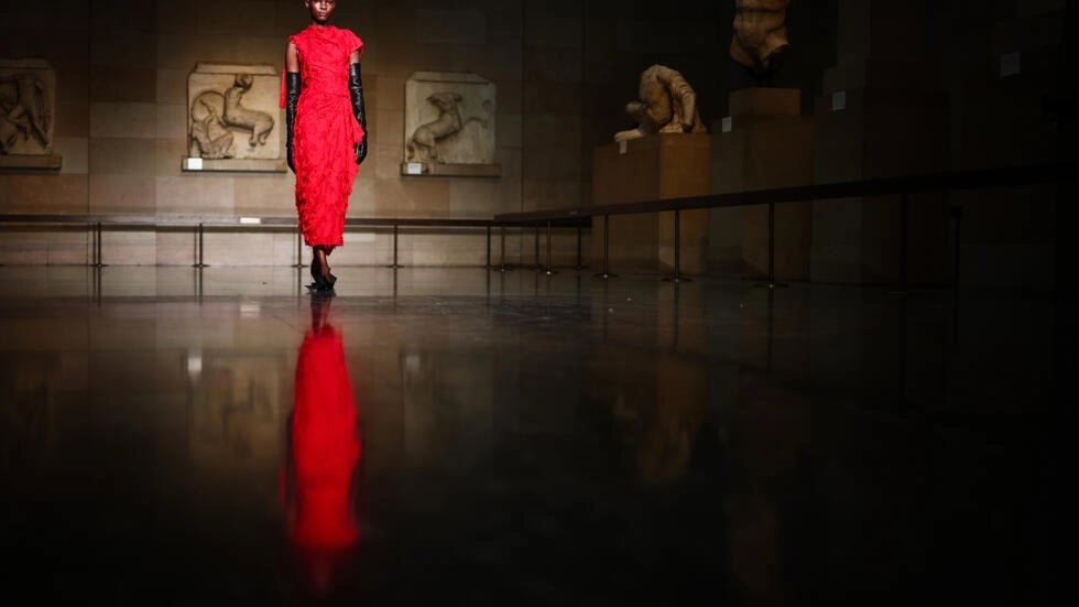 Designer Erdem Moralioglu chose the impressive setting of the Athens Parthenon sculptures showroom at the British Museum