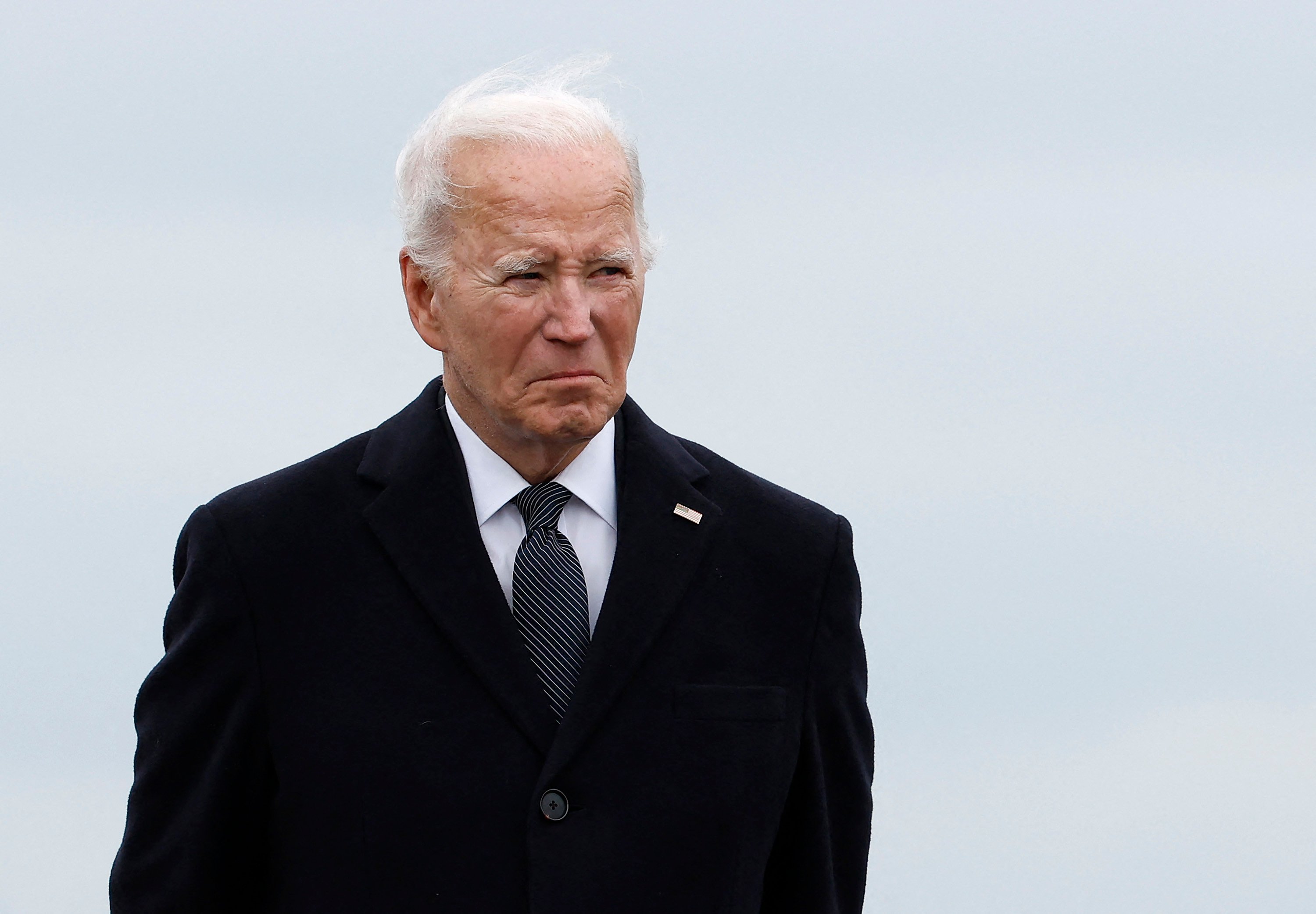 DOVER, DELAWARE - 2 FEBRUARY: U.S. President Joe Biden attends the dignified transfer for fallen service members U.S. Army Sgt. William Rivers, Sgt. Breonna Moffett and Sgt. Kennedy Sanders at Dover Air Force Base on 2 February 2024 in Dover, Delaware. U.S. Army Sgt. William Rivers, Sgt. Breonna Moffett and Sgt. Kennedy Sanders were killed in addition to 40 others troops were injured during a drone strike in Jordan.
