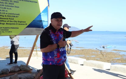INFRASTRUCTURE PUSH. Puerto Princesa Mayor Lucilo Bayron on Tuesday (Feb. 20, 2024), announced that the city government will implement a total of 48 infrastructure projects this year, collectively worth some PHP700 million. He is seen here articulating his infrastructure vision during a recent ground-breaking ceremony.