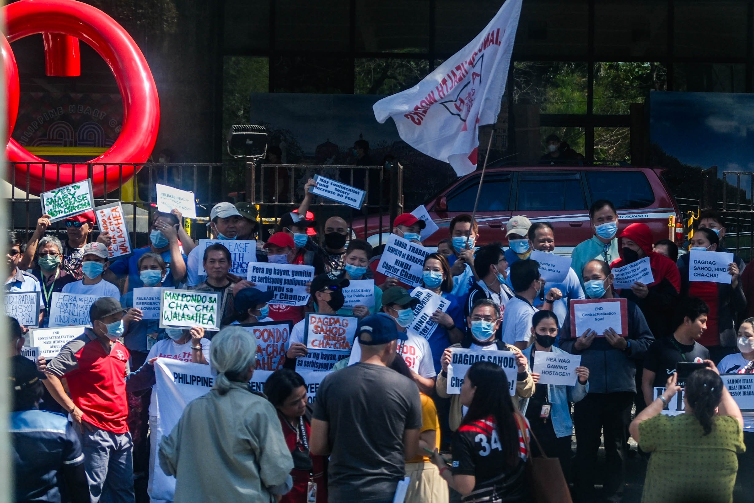 Healthcare workers push for wage hike, release of benefits

