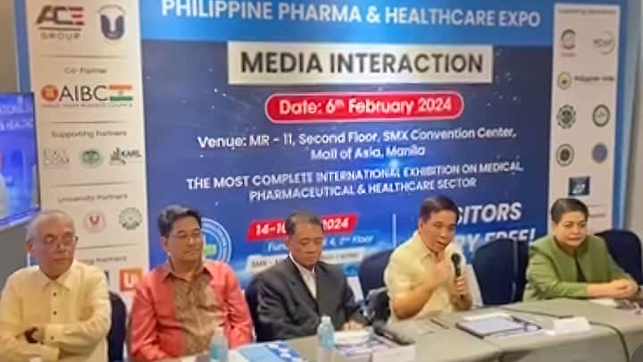 At the unveiling of the Philippine Pharma and Healthcare Expo that will be held at the SMX Convention Center in Pasay City on 14 to 16 February are (from left) Johnny Chotrani, chairperson of ASEAN-India Business Council and Philippines-India Business Council; Dr. Luis Ramon Rodriguez, president, Medical Device Association of the Philippines; Bu C. Castro, medical director, Center of Excellence for Drug Evaluation and Studies; Dr. Jose Santiago, president, Philippine Hospital Association and Dr. Maria Minerva P. Calimag, president, Philippine Medical Association.