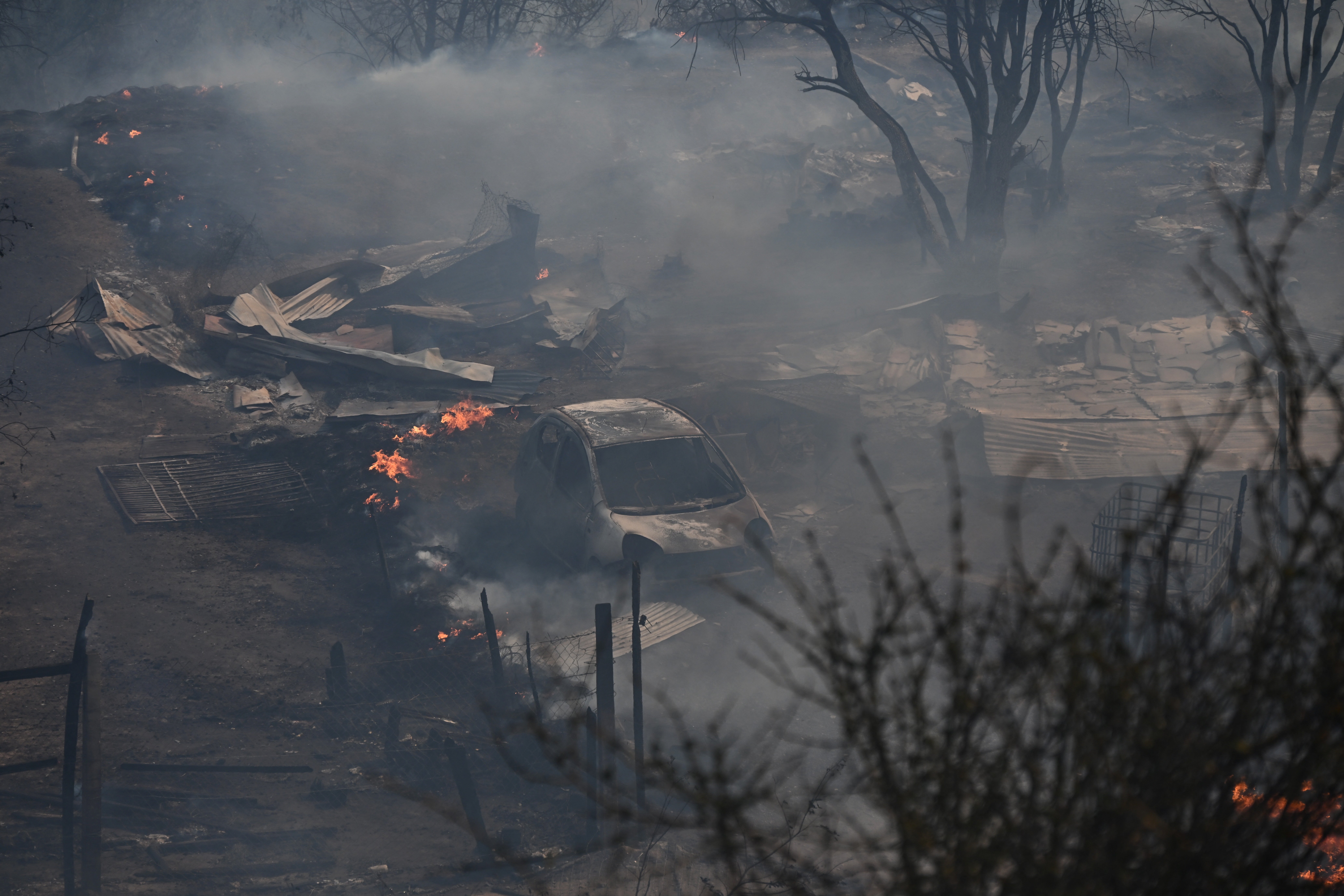 View of a forest fire that affected the hills in Quilpe, Viña del Mar, Chile, taken on 3 February 2024. The region of Valparaiso and Viña del Mar, in central Chile, woke up on Saturday with a partial curfew to allow the movement of evacuees and the transfer of emergency equipment in the midst of a series of unprecedented fires, authorities reported.