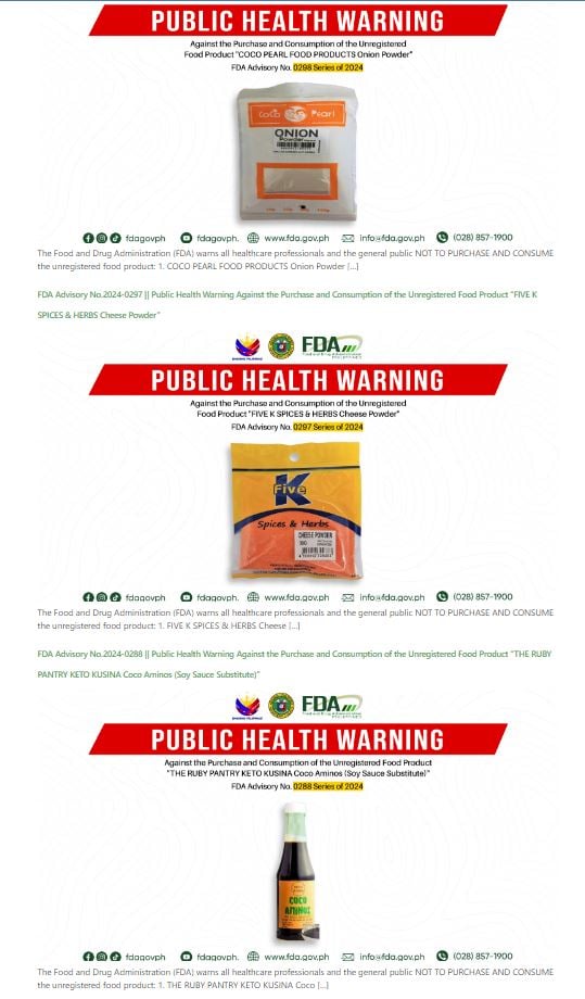 FDA warns vs 19 unregistered food products