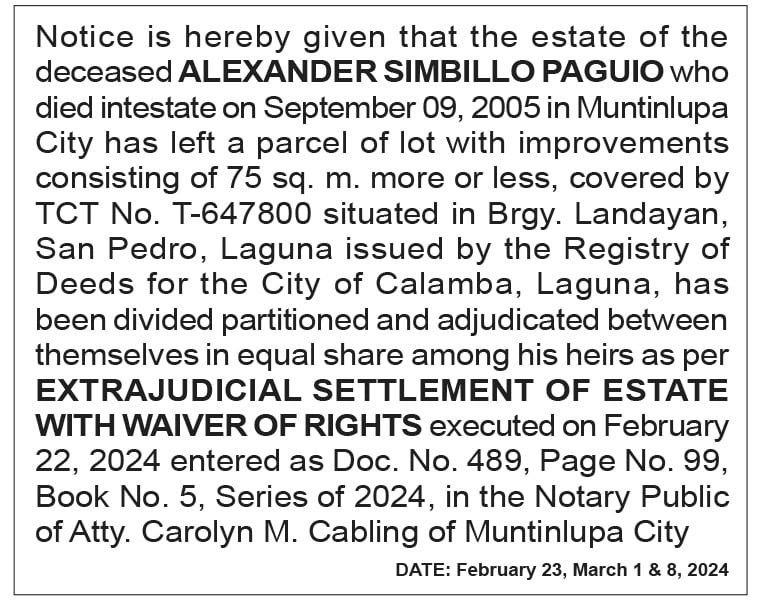 Extrajudicial Settlement of Estate with Waiver of Rights - Alexander Paguio