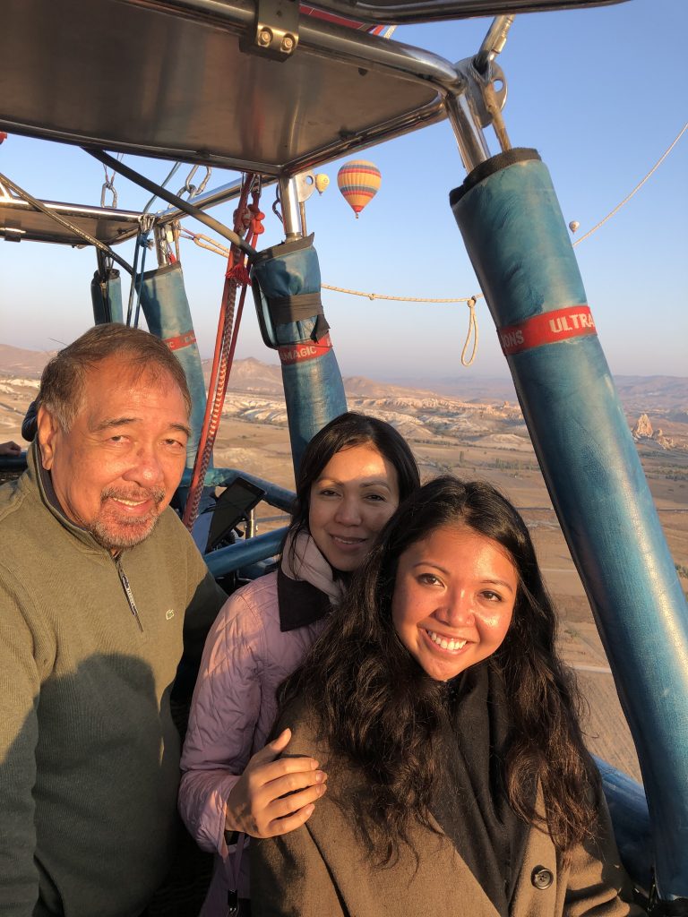 He is afraid of heights and here maybe you can tell, but he went up in this hot air balloon with us anyway so he wouldn’t miss out.
