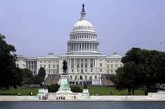 This photo shows the view of the north facade of the United States Capitol in Washington, DC, 28 June 2001.