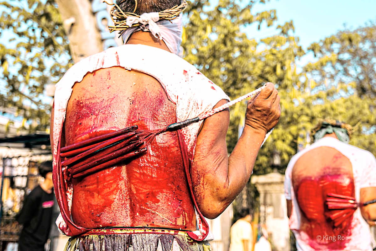 Lenten self-flagellants in Bulacan whip themselves as a form of penance for sins or seek spiritual purification.