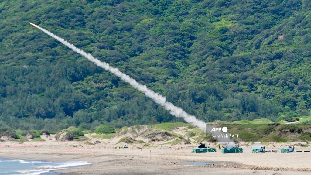 (FILES) A Taiwanese military vehicle launches a US-made Avenger missile during a live-firing exercise in Pingtung county on 4 July 2023.