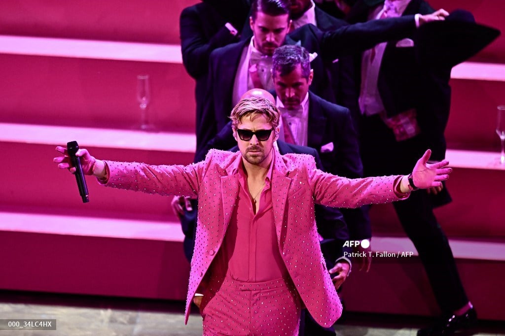 Canadian actor Ryan Gosling performs "I'm Just Ken" from "Barbie" onstage during the 96th Annual Academy Awards at the Dolby Theatre in Hollywood, California on 10 March 2024.