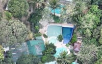 Drone shot of a swimming pool resort