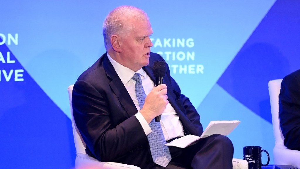 (FILES) Noel Quinn participates in the session "Funding Earth’s Future: How to Scale Climate Finance in Frontline Communities" during the Clinton Global Initiative September 2023 Meeting at New York Hilton Midtown on 18 September 2023 in New York City.